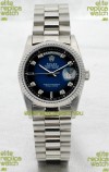 Rolex Day Date Silver Swiss Replica Watch in Blue Dial