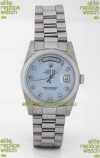 Rolex Day Date Silver Swiss Replica Watch in Mother Of Pearl Blue Dial