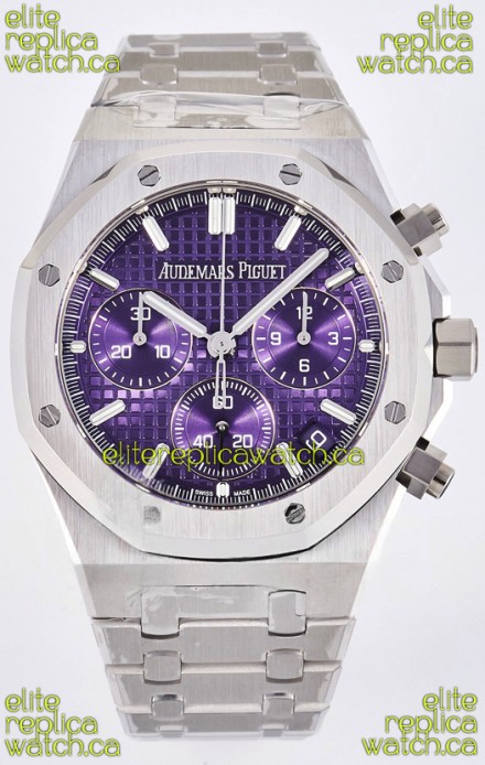 Royal Oak Chrono 26240 Purple Dial FREE SPRUNG MVMNT Steel Caing Super Clone Watch 