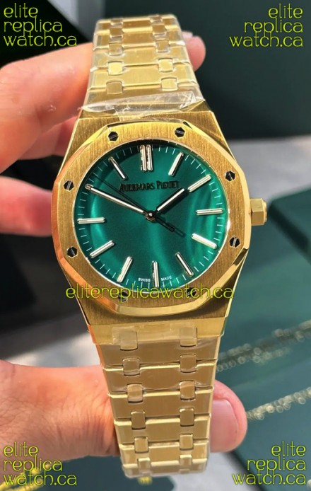 Royal Oak 15513BA Malachite Dial Yellow Gold Super Clone Watch 