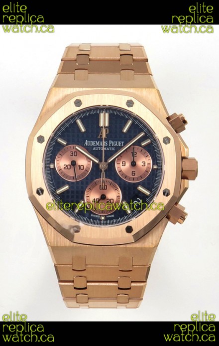 Royal Oak Chrono 26240 Rose Gold Blue Dial Super Clone Watch 