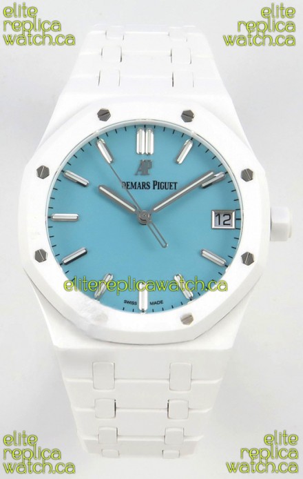 Royal Oak 15500 Tiffany Blue Dial White Ceramic Super Clone Watch 