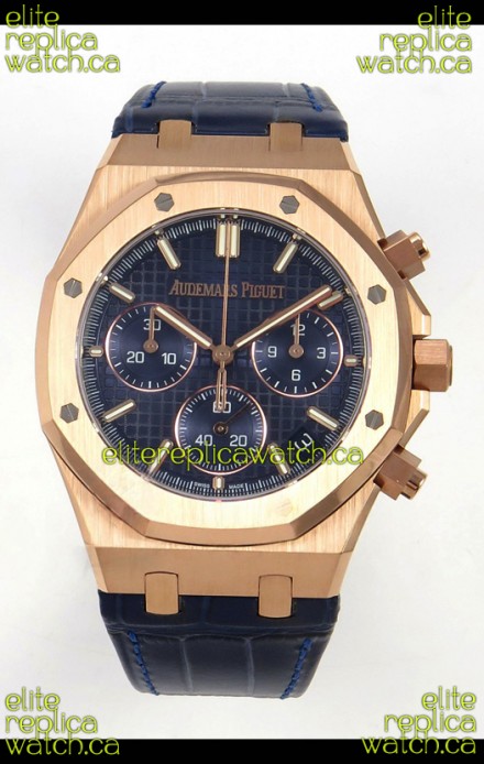 Royal Oak Chrono 26240 Rose Gold Blue Dial Leather Strap Super Clone Watch 