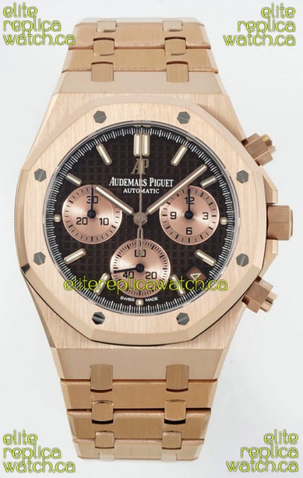 Royal Oak Chrono 26240 Rose Gold Strap in Brown Dial Super Clone Watch 