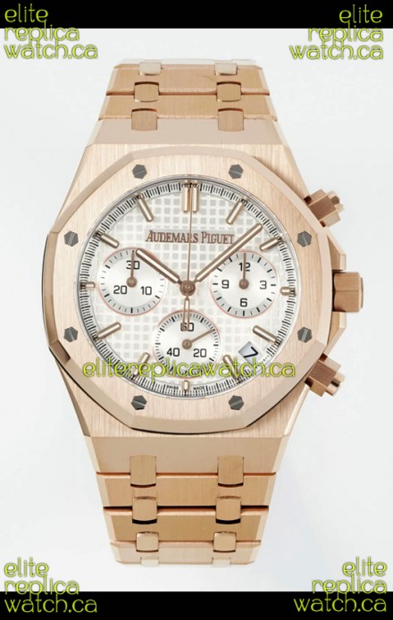 Royal Oak Chrono 26240 Rose Gold Strap in White Dial Super Clone Watch 
