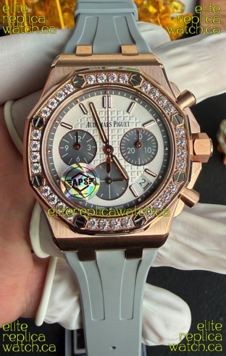 Royal Oak Chrono 26231 Rose Gold Casing Rubber Strap Super Clone Watch 