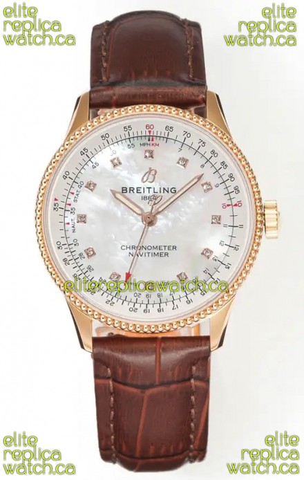 Navitimer Automatic 36 Rose Gold Pearl Dial Super Clone Watch 