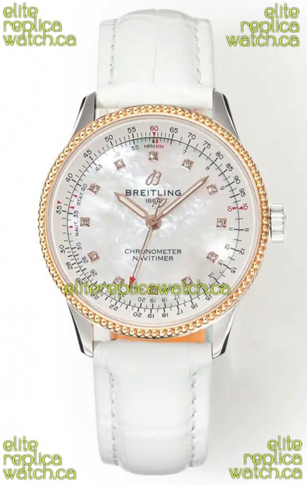 Navitimer Automatic 36 Rose Gold White Strap Super Clone Watch 