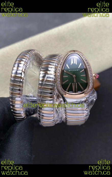Serpenti Tubogas Double Spiral Green Dial Two Tone Super Clone Watch 