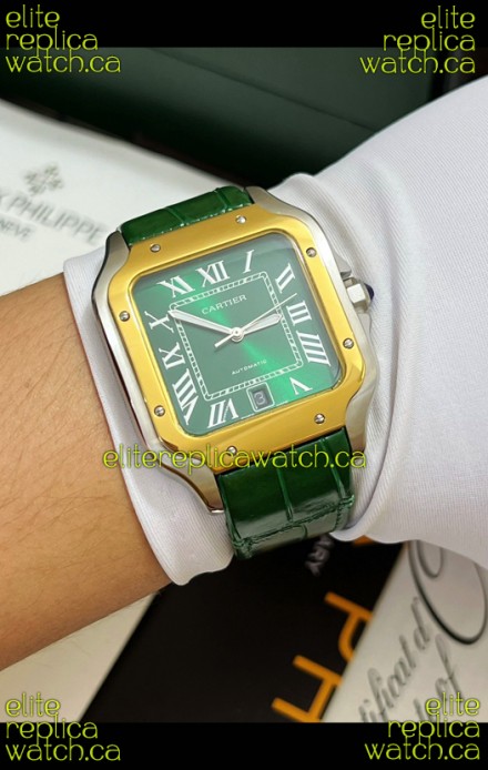 Cartier Santos De Cartier Green Dial Two Tone Swiss Replica Watch 