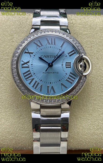 Ballon De Cartier Automatic Ice Blue Diamonds 36MM Dial Super Clone Watch 