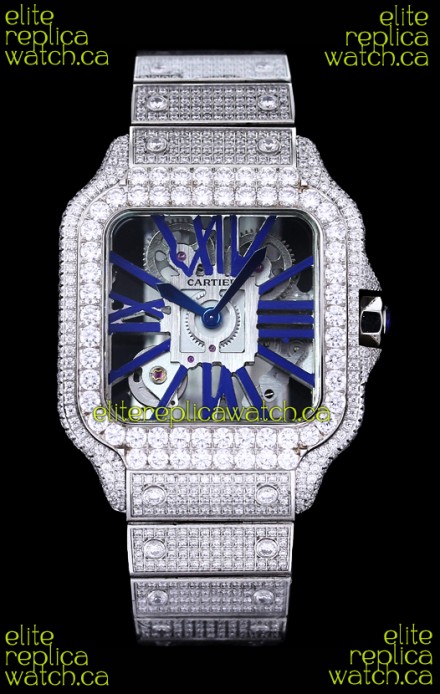 Cartier "Santos De Cartier" Skeleton moissanite Paved Super Clone Watch 