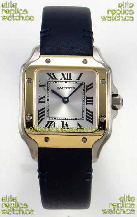 Cartier Santos Swiss Quartz 27MM Two Tone Leather Strap Super Clone Watch