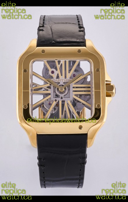 Santos De Cartier Super Clone Watch in Skeleton Dial Rose Yellow Case