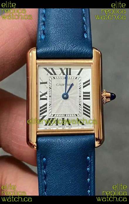 Cartier Tank Louis 22MM Swiss Quartz Gold Casing Blue Strap Watch 