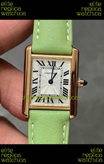 Cartier Tank Louis 22MM Swiss Quartz Gold Casing Green Strap Watch 