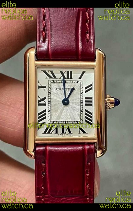 Cartier Tank Louis 22MM Swiss Quartz Gold Casing Red Strap Watch 