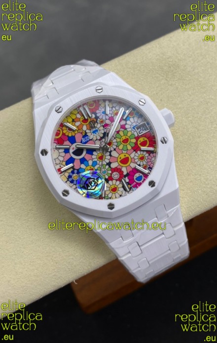 Audemars Piguet Super Clone Royal Oak White Ceramic Watch in Sun-Flower Dial 