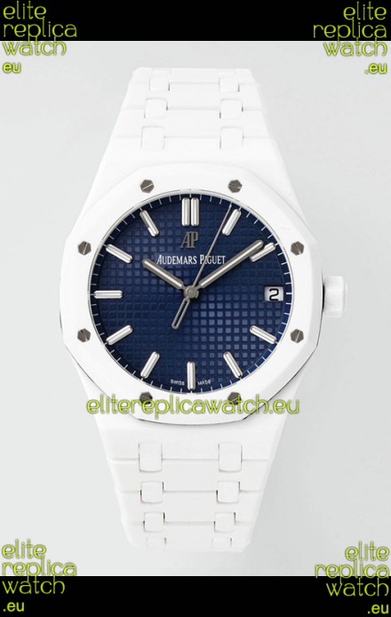 Audemars Piguet Royal Oak 15500 White Ceramic Super Clone Blue Dial Watch 