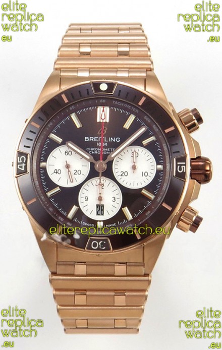 Breitling Chronomat Super Clone B01 42 Edition Swiss Rose Gold Casing Brown Dial 