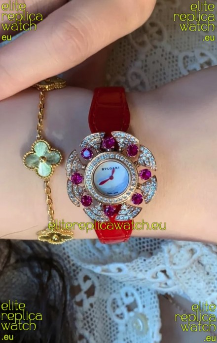 Bvlgari Divas's Dream Edition Watch in Rose Gold Casing - Diamonds Paved Bezel Swiss Replica