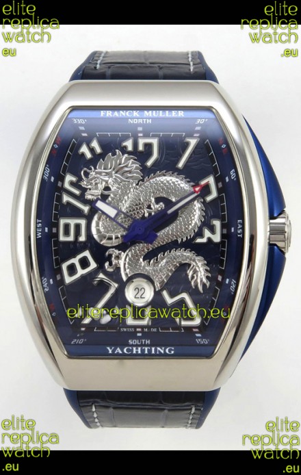 Franck Muller Vanguard Super Clone Yachting Dragon V45 Blue Dial Stainless Steel Case Watch 