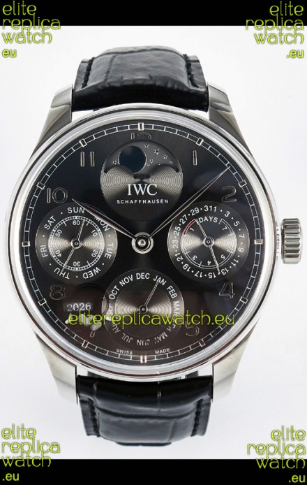 IWC Super Clone Portuguese Perpetual Calendar Steel Case Grey Dial Replica Watch 