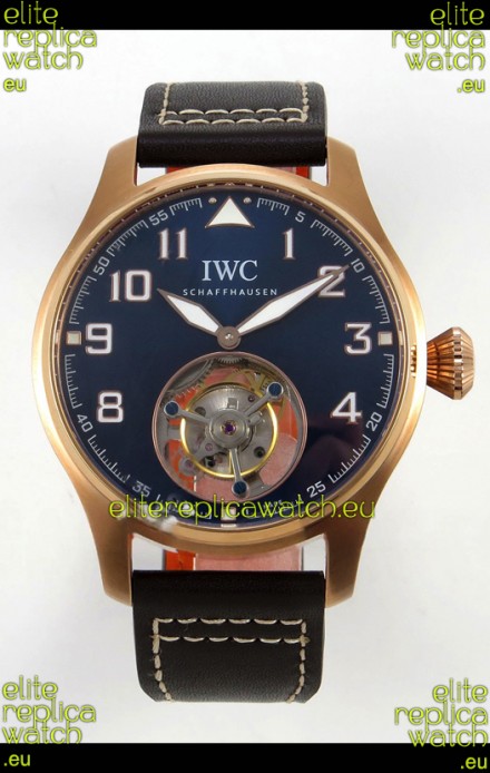 IWC Super Clone Portugese Hand-Wound Genuine Tourbillon Blue Dial Rose Gold Casing Watch