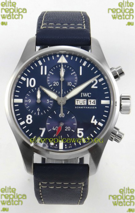 IWC Super Clone Pilot Chronograph Edition Blue Dial Leather Swiss Replica Watch 