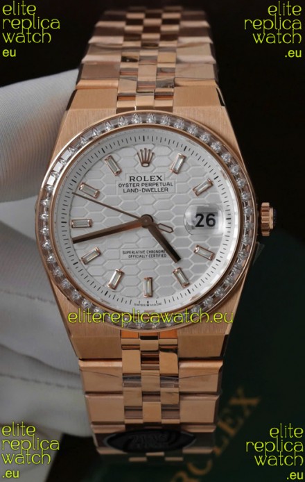 Rolex Land-Dweller 127335 Steel Honeycomb Rose Gold 40MM Swiss Replica Watch 