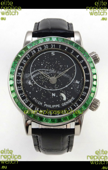 Patek Philippe Grand Complications 6102 Black Dial Green Diamonds Swiss Replica Watch 