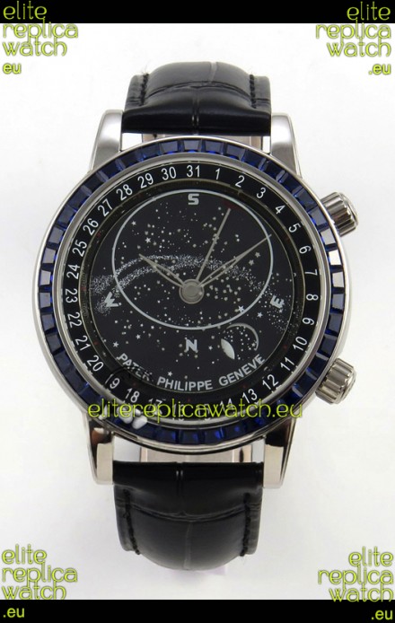 Patek Philippe Grand Complications 6102 Black Dial Blue Diamonds Swiss Replica Watch 