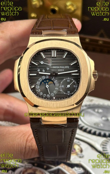 Patek Philippe Nautilus 5712/R 1:1 Quality Swiss Replica Watch in Grey Dial Leather Strap