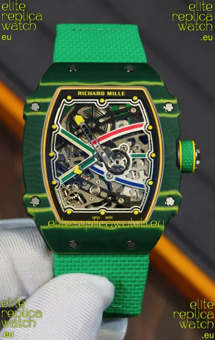 Richard Mille Super Clone RM67-02 Wayde Van Niekerk Green Carbon TPT 37 Grams Watch Green Strap
