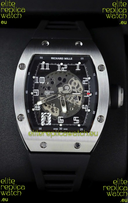 Richard Mille RM010 Stainless Steel Replica Watch in Black Strap