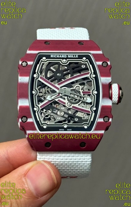 Richard Mille Super Clone RM67-02 Mutaz Barshim Red Carbon TPT 37 Grams Watch White Strap