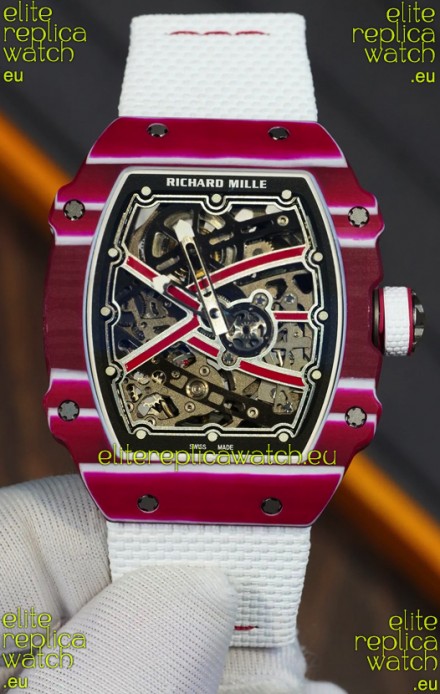 Richard Mille Super Clone RM67-02 Mutaz Barshim Red Carbon TPT 37 Grams Watch White Strap