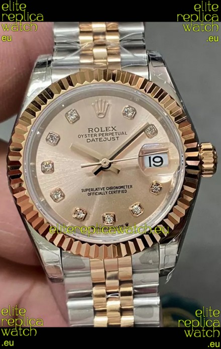 Rolex Datejust Super Clone Green Dial 2 Tone Rose Gold - Gold Dial Watch 28MM