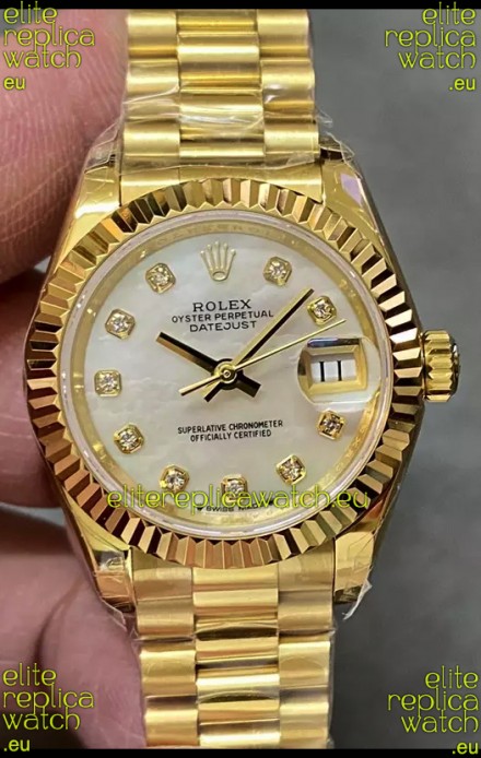Rolex Datejust Super Clone Pearl Dial Yellow Gold Casing Watch 28MM