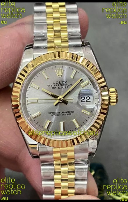 Rolex Datejust Super Clone Grey Dial 2 Tone Yellow Rose Gold Watch 28MM