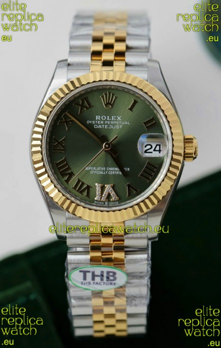 Rolex Datejust Cal.3235 Movement Super Clone Rose Gold 2 Tone 31MM Green Dial Watch 