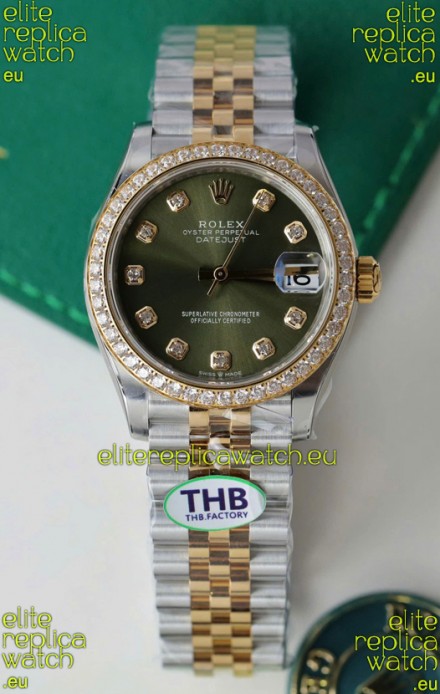 Rolex Datejust Cal.3235 Movement Super Clone Rose Gold 2 Tone 31MM Green Dial Watch 