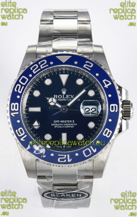 Rolex GMT Masters II Super Clone 126716 "Blaken" 904L Steel Blue Dial Watch 