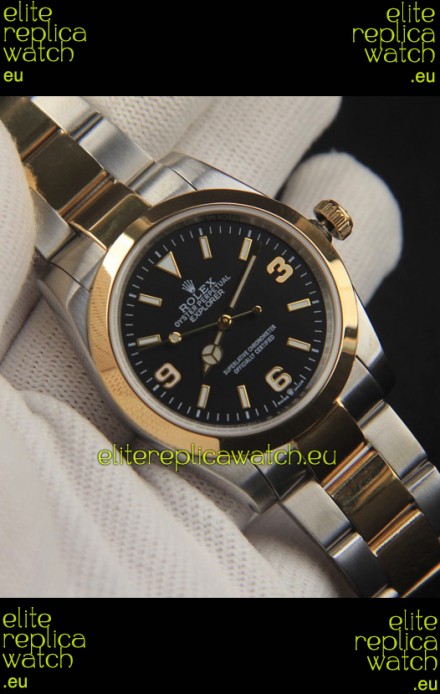 Rolex Explorer I Japanese Movement Replica Watch in Two Tone Black Dial 36MM