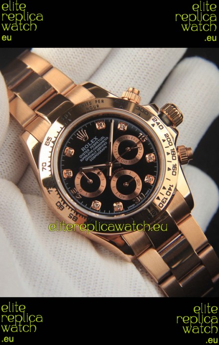 Rolex Daytona Japanese Movement Gold Casing Replica Watch in Black Dial 