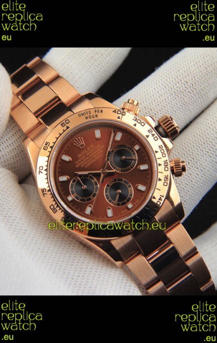 Rolex Daytona Japanese Movement Gold Casing Replica Watch in Brown Dial