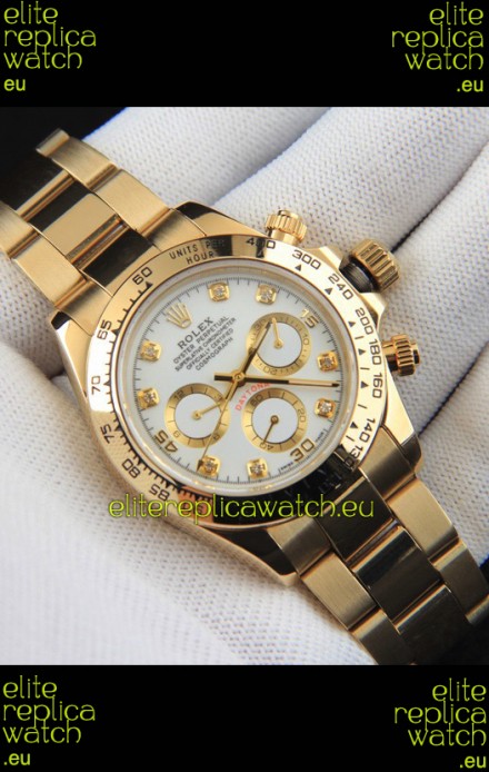 Rolex Daytona Japanese Movement Gold Casing Replica Watch in White Dial
