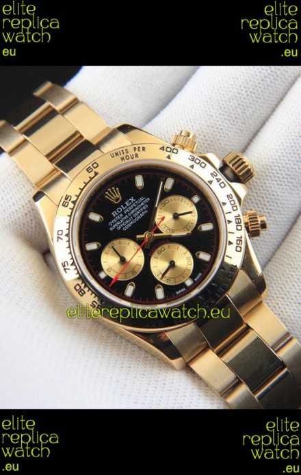 Rolex Daytona Japanese Movement Gold Casing Replica Watch in Black Dial 