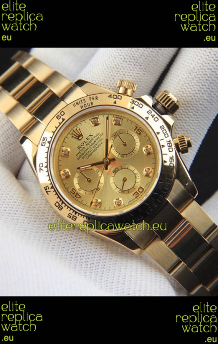Rolex Daytona Japanese Movement Gold Casing Replica Watch in Gold Dial 