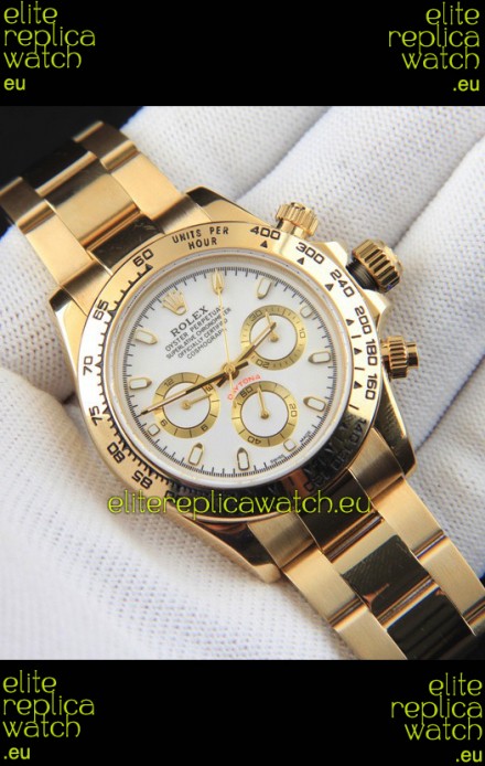 Rolex Daytona Japanese Movement Gold Casing Replica Watch in White Dial 